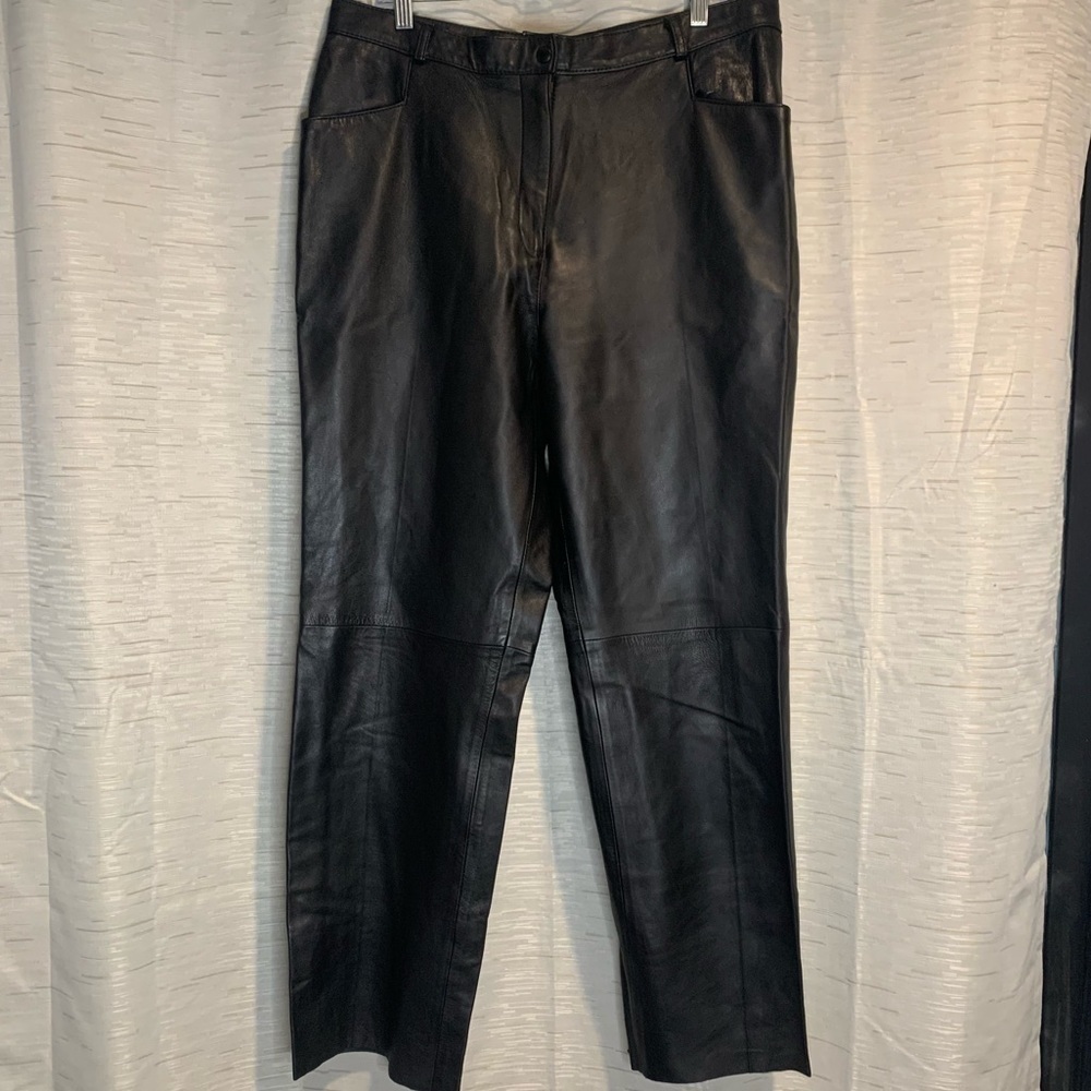 Black Leather Straight-Leg Pants